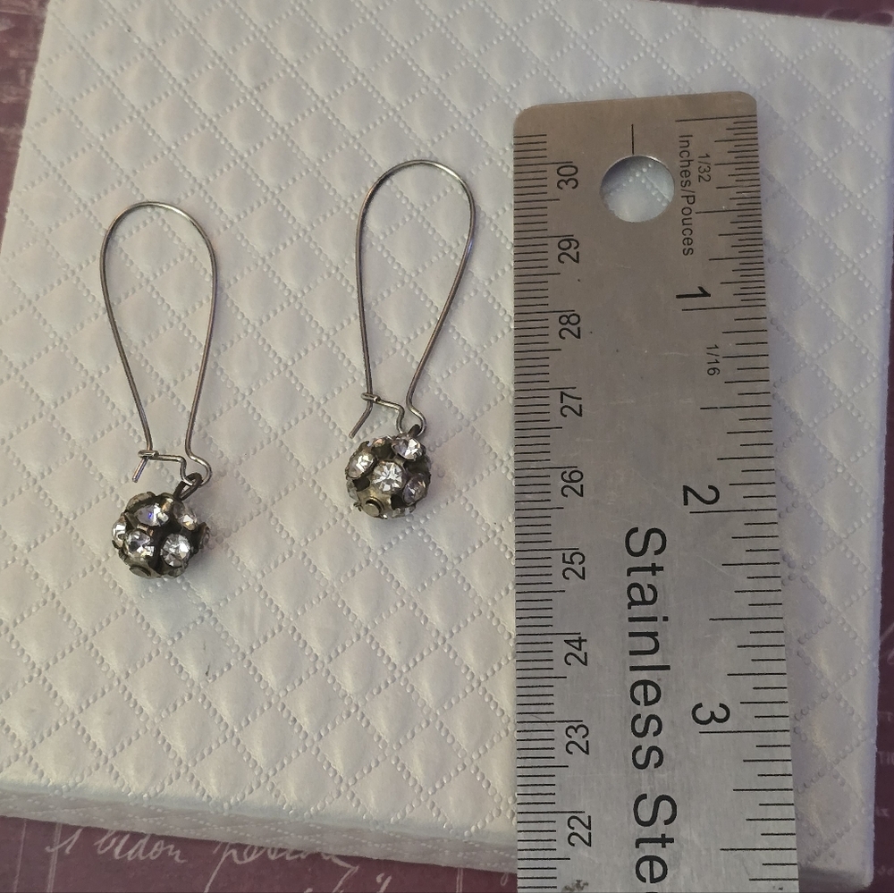 Silver Tone Clear Rhinestone Drop Threader Statement Earrings